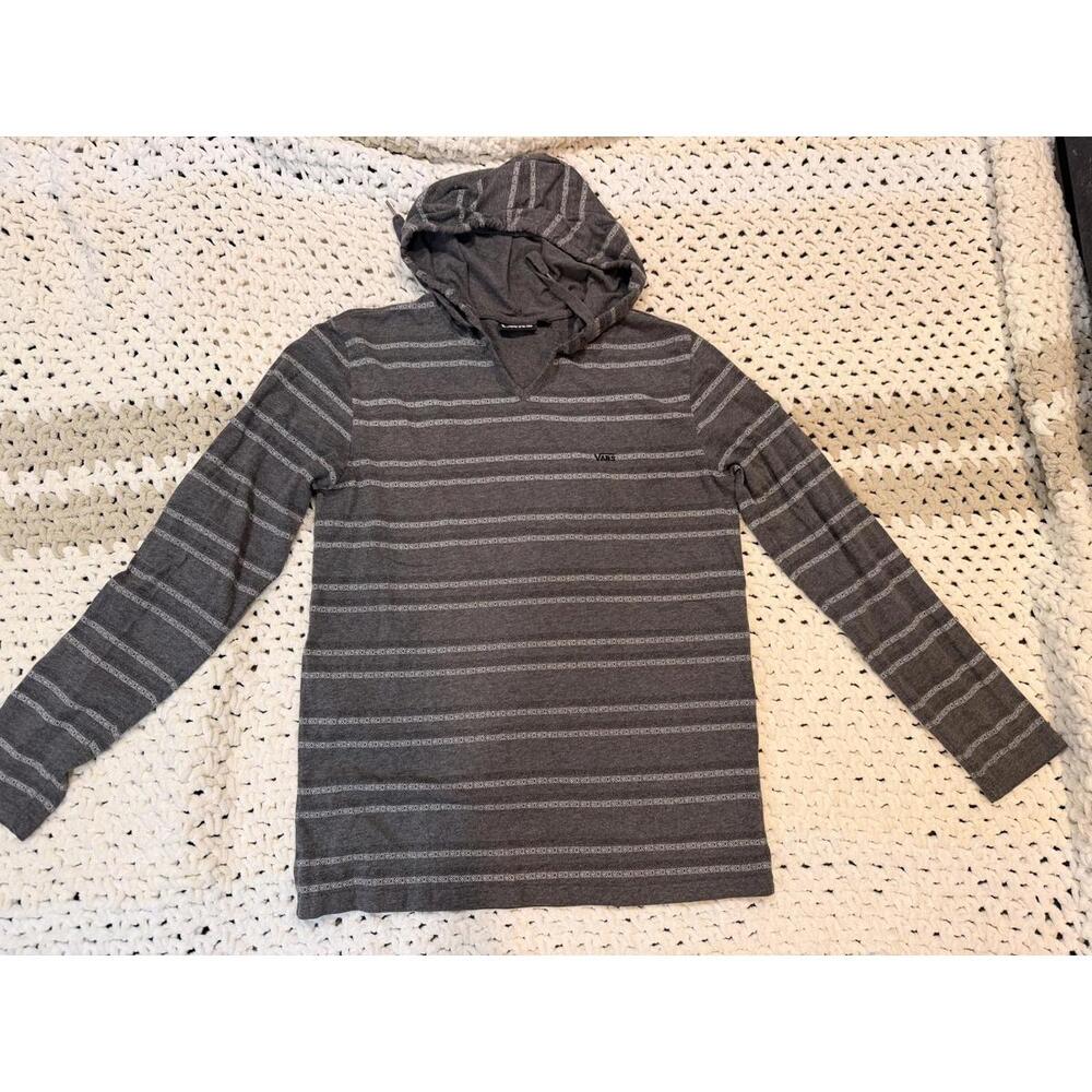 Vans Gray Striped Hooded Long Sleeve Shirt